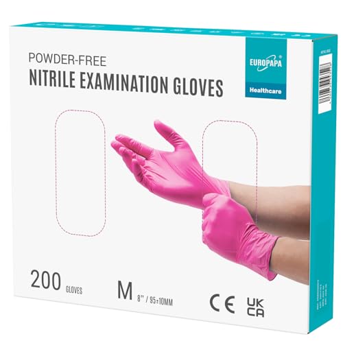 EUROPAPA 200x Einweghandschuhe Nitrilhandschuhe puderfrei Untersuchungshandschuhe EN455 EN374 latexfrei Einmalhandschuhe Handschuhe in Gr. S M L XL verfügbar M Rosa