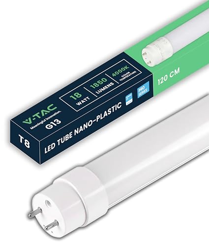 V-TAC LED Röhre 120 CM - T8 - G13-Fassung 18W - 1850 Lumen - Samsung Chip - LED-Röhren für Decke Wand Garage Geschäft - T8 Lampe- Ersatz für Neonröhren - Licht 4000K Neutralweiß