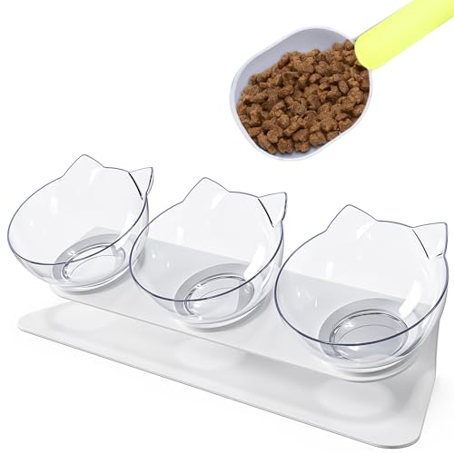 LEAZZLE 3 in1 Katzennapf Set Katzennapf Erhöht Futternapf Katze Erhöht 3er Set Antischlingnapf Katzen Napf 15 Neigbar Fressnäpfe für Katzen für Kleine und Mittelgroße Hunde und Katzen