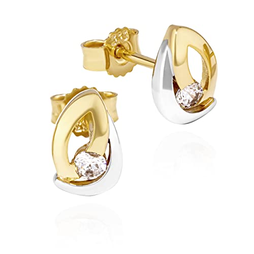 NKlaus Paar Bicolor Ohrstecker 333 Gelb Gold 8 Karat 8x6mm Zirkonia weiß Damen Ohrringe 13256