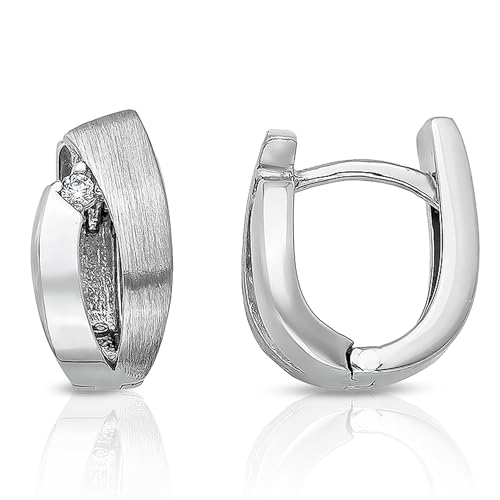 CASSINI Klappcreolen Ohrringe Silber 925 Creolen Silber 925 Klein Ovale mit Zirkonia aus 925 Sterling Silber Ohrringe Allergiefrei Rhodiniert mit Scharnier Nickelfreier Schmuck für Damen 3CBC