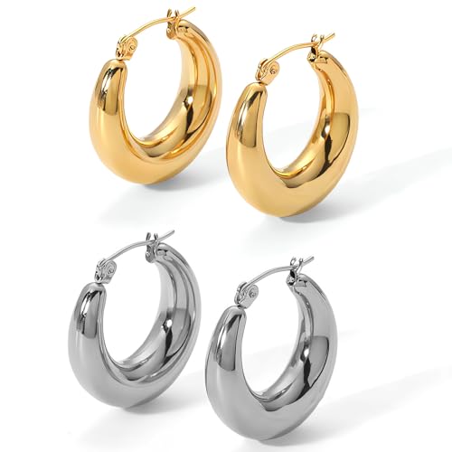 XUTONG 2 Paar aus Silbergold 925 kleine für Damen dick leicht breit hypoallergen Geschenk Schmuck Party grande Titan Kein Edelstein