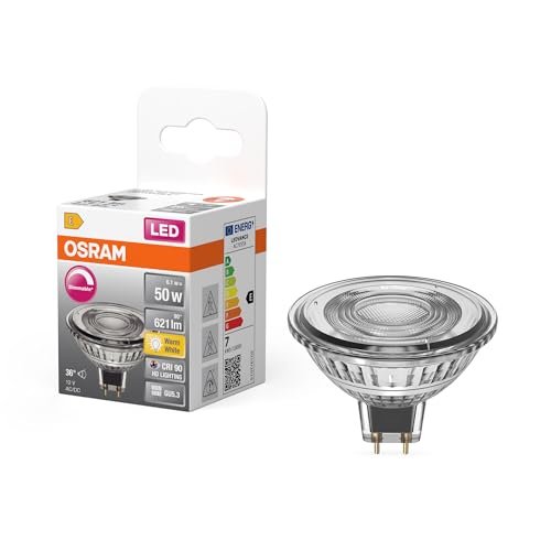 OSRAM LED-Spot Reflektor Superstar MR16 50 dimmbar 2700 K warmweiß 6 1 W GU5.3 36 621 lm 25.000h Niedervolt für Spotbeleuchtung Vitrinen Klar