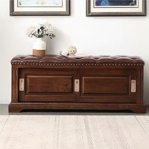 GXLBDK Sitzbank Geschlossen Holz Schiebetüren Gepolstertem Kissen Schuhbank Multifunktional Bettbank Für Eingang Dark Walnuts 120cm 47.3in