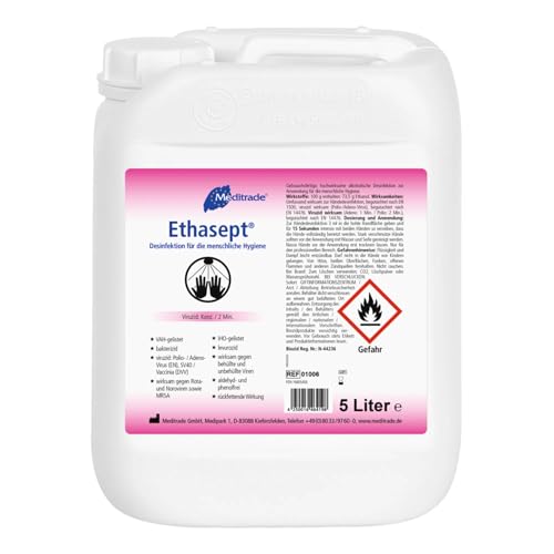 Meditrade Ethasept 5 Liter für Hand Hände Flächen und Haut Schnelldesinfektion Ethanol 73 5% Empfohlen vom RKI
