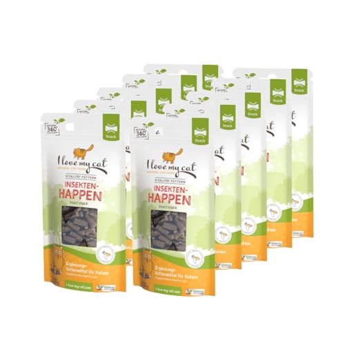 I Love My Cat Insekten-Snack für Katzen mit Insektenprotein 10 50 g. Hypoallergene Katzenleckerlis ohne Getreide und Zucker. Große Packung gesunder Snacks.
