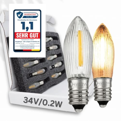 Berglicht 10 Stk. LED Filament 34V 0 2W E10 Ersatz-Lämpchen für Lichtbögen mit 7 Brennstellen Halogen warmweiss