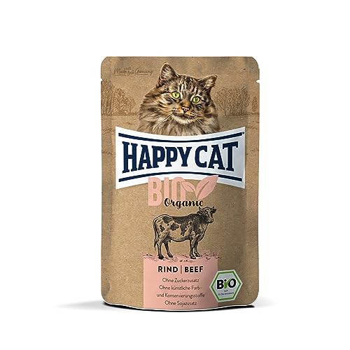 Happy Cat 70485 - All Meat Adult Bio Pouch Rind - Katzen-Nassfutter für ausgewachsene Katzen und Kater - 85g Inhalt