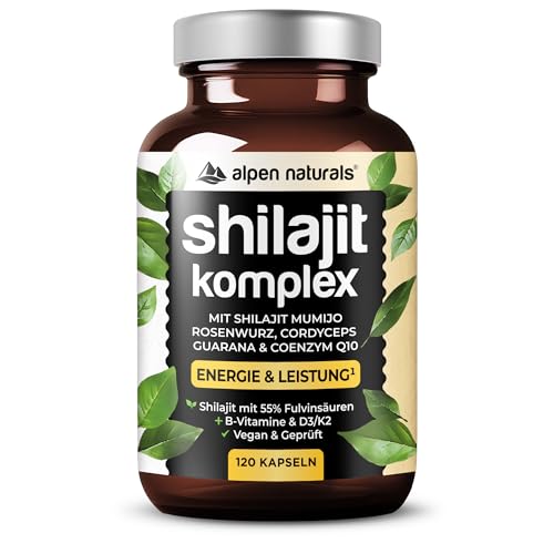 Shilajit Mumijo Komplex 120 Kapseln mit Rhodiola Cordyceps Guarana Vit. B6 B12 D3 K2 laborgeprüft made in Germany
