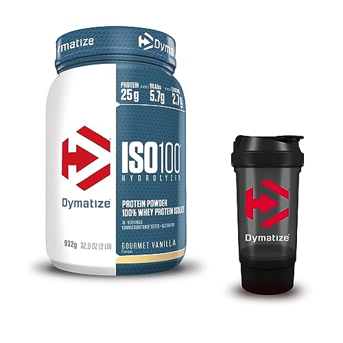 Dymatize ISO 100 Hydrolyzed Gourmet Vanilla 932g - Whey Protein Hydrolysat - Isolat Pulver Dymatize Shaker 500 ml