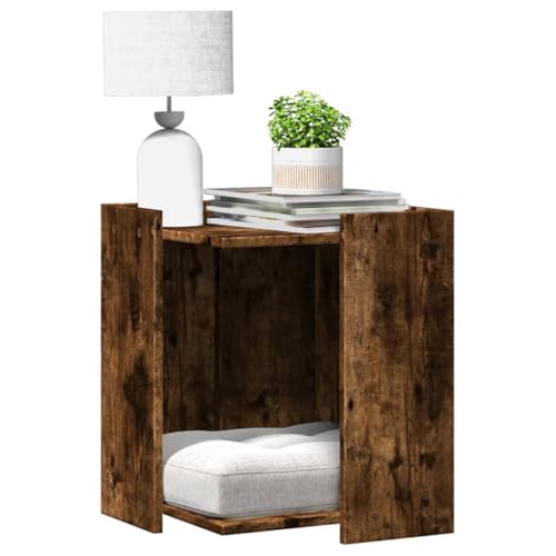 Homgoday Katzenklo Katzenschrank für Katzentoilette Katzenhaus Katzenmöbel Haustierbox Katzentoilette Beistelltisch Schrank Räuchereiche 42x42x51 cm Holzwerkstoff