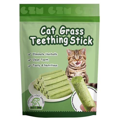 Itkcozcg Katzen Gras Snacks für Katzen Gesundheit Zahnstein reduzieren gefriergetrocknete Snacks Sticks Zahnen Naturgras Stick Katzen Leckerlis