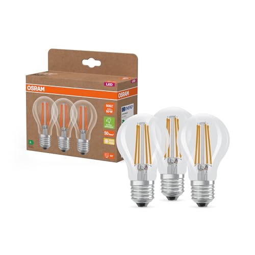 Osram Hocheffiziente Lampen Energieeffizienz Klasse A Vorteilspack 3 Leuchtmittel ersetzt herkömmliche 60Wühbirnen Birnenform warmweiß 2700K Filament Glas