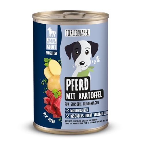 TIERLIEBHABER Hundefutter Nass 400g Pferd mit Kartoffeln Von Tierärzten entwickelt Nassfutter Hund mit 94% Fleischanteil Dog Food als Hundenassfutter 400g Dosen