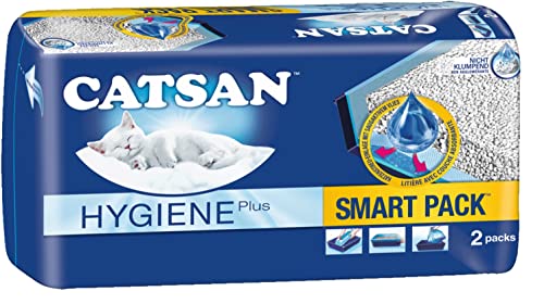 CATSAN Hygiene Plus Katzenstreu Nicht klumpend für ausgewachsene Katzen mit Einsatz 2 x 4 l Beutel 2 x 2 Einlagen