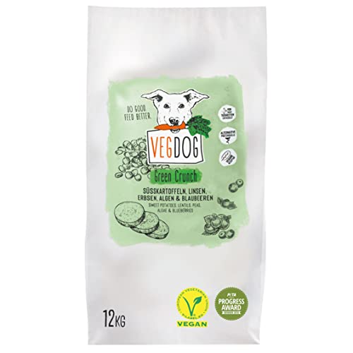 VEGDOG Green Crunch Hunde Trockenfutter veganes Alleinfuttermittel hypoallergene Hundefutter trocken getreidefrei 12kg im Sack für Junghunde Erwachsene Senior sowie Allergiker 12 kg
