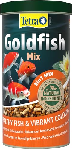 Tetra Pond Goldfish Fischfutter - 3in1 Mix mit Flocken Sticks und Gammarus für alle Goldfische und Kaltwasserfische im Gartenteich 1 l 1er Pack XL-Granules 10 L