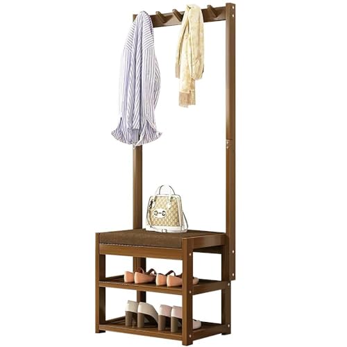 Bambusgarderobe mit Bank freistehend für den Eingangsbereich mit Schuhregal Flur Garderobenständer Größen 50 60 70 80 100 cm