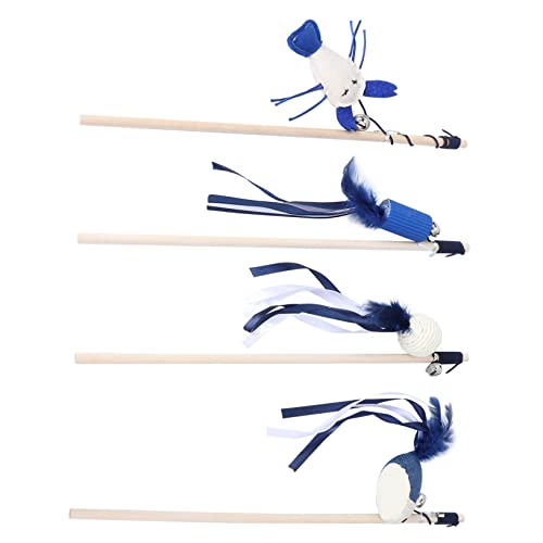 Hemobllo 4stücke Federwedel Für Katzen Katzenspielzeug Interaktives Katzenspielzeug Mit Holzgriff Flirtstab Und Glöckchen Für Hause Blau