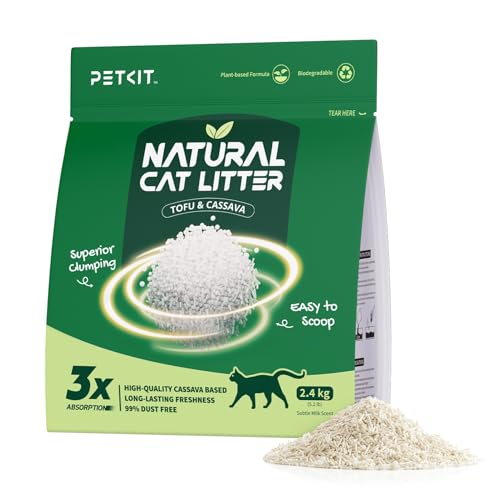 PETKIT Klumpende Katzenstreu Pflanzenbasiert 100% Natürlich Staubfrei Geruchsneutralisierend Biologisch Abbaubar Kein Verkleben Einfach zu Schaufeln 1x 2 4 kg Beutel