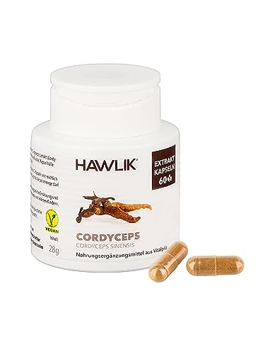 HAWLIK Vitalpilze Cordyceps CS-4 Extrakt Kapseln - 60 Kapseln - Mit Vitamin C - Vegan - Zuckerrohr-Dose