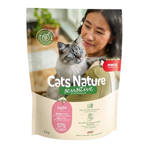MERA Cats Nature Sensitive Lachs Katzenfutter Trocken 2kg Mono-Protein getreidefrei zuckerfrei Katzen Trockenfutter hoher Fleischanteil leicht verdaulich
