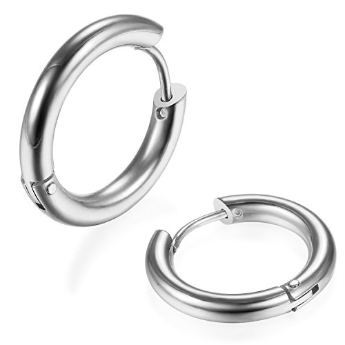 JewelryWe Schmuck Herren Damen Creolen Ohrringe Edelstahl hochglanz poliert Klappcreolen Huggie Ohrstecker Ohrhänger Ohrschmuck Geschenke für Männer Frauen Silber 18mm