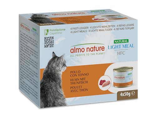 Almo Nature HFC Natural Light Meal - Huhn Thunfisch - Nassfutter für ausgewachsene Katzen - 4 Dosen 50g