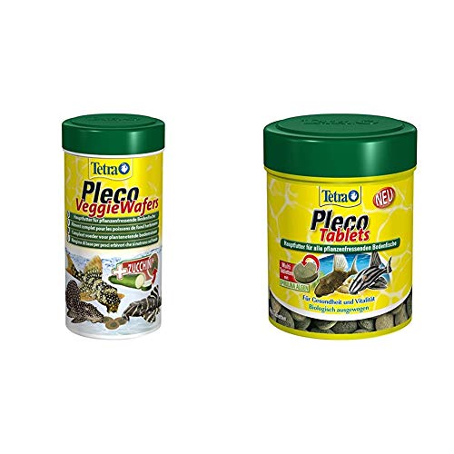 Tetra Pleco Veggie Wafers Hauptfutter für pflanzenfressende Bodenfische Alleinfutter mit mineralreicher Zucchini 250 ml Dose Pleco Tablets Nährstoffreiches Hauptfutter Verschiedene Größen