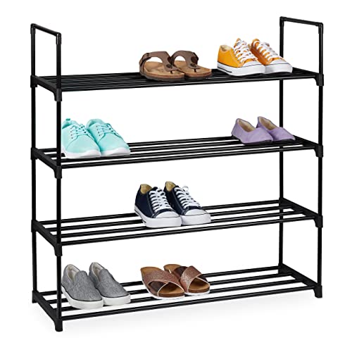 Relaxdays Schuhregal Stecksystem 4 Ebenen für 16 Paar Schuhe HBT 91 5 x 90 5 x 30 5 cm Schuhständer Metall schwarz 10036199 349