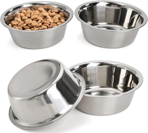 DEAYOU 4 Stück Edelstahlnapf für Hunde und Katzen Metall-Futter- und Wassernapf 21 cm grundlegender Futternapf für große mittelgroße und kleine Hunde 1 3 l Ersatznapf für erhöhten Ständer