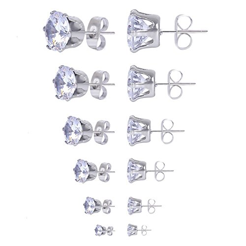 6 Paar Edelstahl Stahl Zirkon Ohrstecker Set Klare Zirkonia Sparkly Crystal für Frauen Kostengünstig und langlebig Professionell und attraktiv