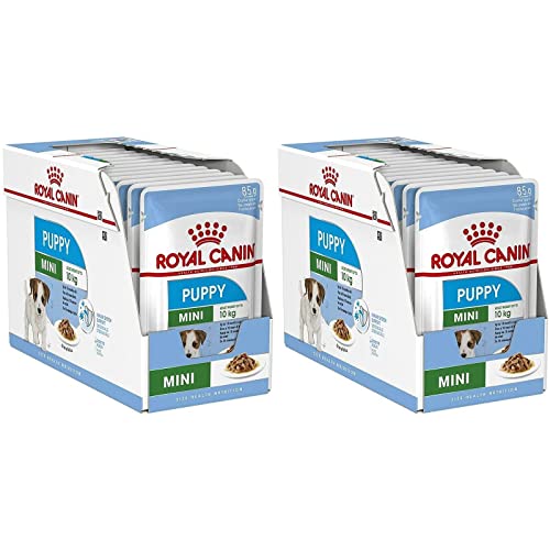 ROYAL CANIN Mini Puppy Doppelpack 2 x 12 x 85 g Nassfutter für kleine Hundewelpen Bis zum 10. Lebensmonat Feine Stückchen in Soße Weiche Textur für die Milchzähne