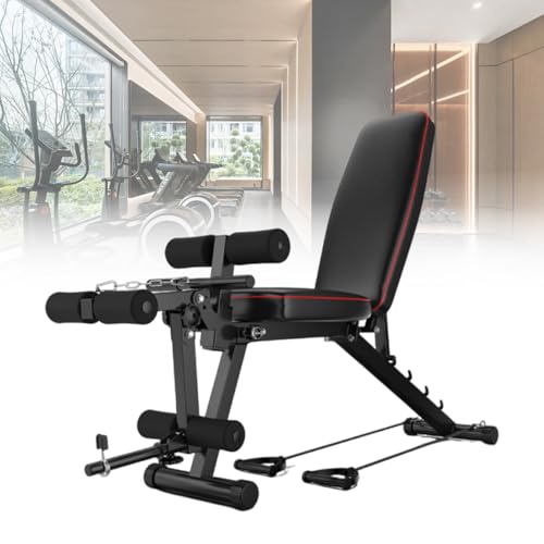 ypuxil Hantelbank mit Gewichten Klappbare Hantelbank Hochleistungs-Stahlrahmen mit ergonomischer Beinrolle und Zugseil unverzichtbar für jedes Home-GymBlack 162cm
