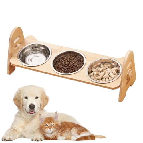 Katzenfutterstation erhöhter Futterapparatrahmen geneigter Tierfutter-Server dreifache Keramik-Einsatzbecher erleichtert das Schlucken Heimküche Haustierzubehör Essbereich-Ruhepunktzähler
