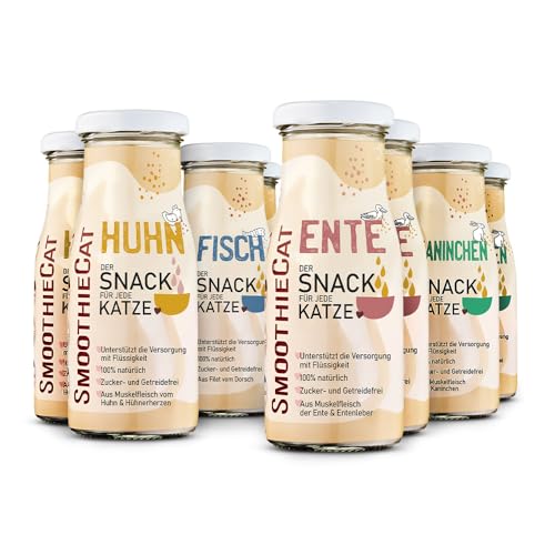 Alternative zu SmoothieCat 8er Mix   je 2X Huhn Ente Fisch Kaninchen   Flüssignahrung für Katzensuppe Trinken zuckerfrei glutenfrei fettarm   je 150ml