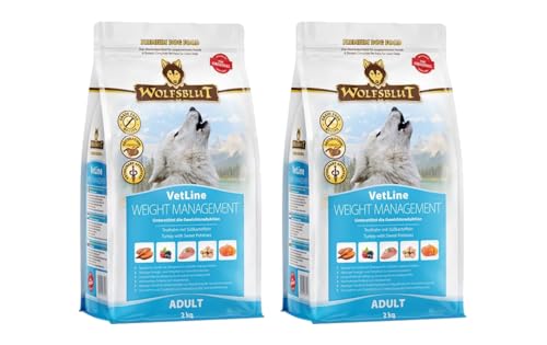 Wolfsblut VetLine Weight Management Truthahn 2 x 2kg Trockenfutter Diät-Alleinfuttermittel für Hunde mit Übergewicht Diabetes getreidefrei mit L-Carnitin Superfoods