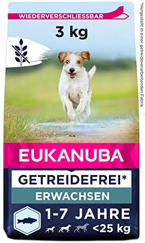 Eukanuba Hundefutter getreidefrei mit Fisch für kleine und mittelgroße Rassen - Trockenfutter für ausgewachsene Hunde 3 kg