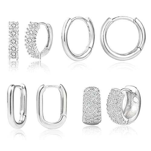 ALEXCRAFT Ohrringe Creolen Silber 925 Set Ohrringe Damen Hoops 925 Silber Cubic Zirkonia Silberne Strass Ohrringe Set Für Mehrere Ohrlöcher