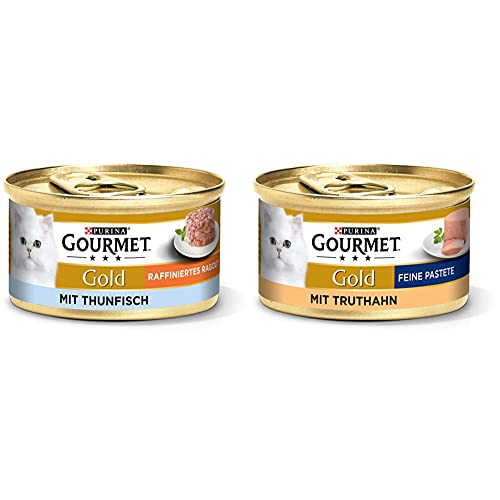 PURINA GOURMET Gold Raffiniertes Ragout Katzenfutter nass mit Thunfisch 12er Pack 12 x 85g Gold Feine Pastete Katzenfutter nass mit Truthahn 12er Pack 12 x 85g