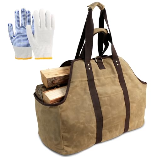 WPPQWP Kaminholzkorb Groß 60 x 30 x 50cm Holzkorb mit Handschuhen für Kaminholz zum Transportieren und Aufbewahren von Brennholz