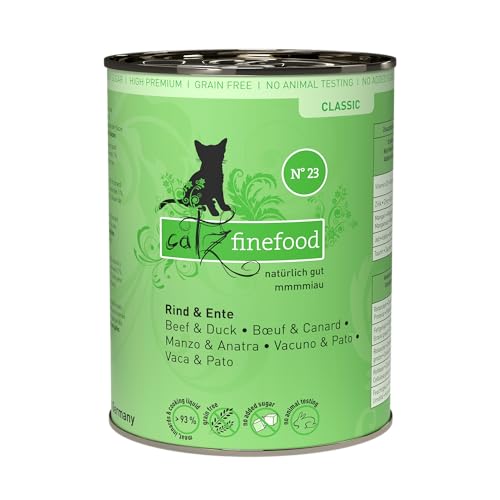 catz finefood N 23 Rind Ente Feinkost Katzenfutter nass verfeinert mit Cranberry Aloe Vera 6 x 400g Dosen