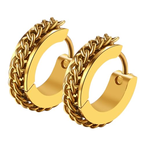 Flongo Vintage Creolen Panzerkette Ohrringe silber gold schwarz Herren Kranz Hoop wikinger Earrings Edelstahl Ohrring Knorpelschmuck Damen Reif Ohrstecker Ohrschmuck Geschenk für Männer Frauen