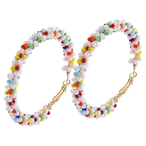 COLLBATH 1 Paar Boho Ohrringe Bunten Perlen Extravaganter Creolen Style für Frauen Partys Hochzeiten Besondere Anlässe Handgefertigt mit Auffälligem Design Femininen Akzenten