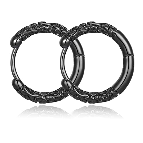 Clyhon Herren Damen Vintage Huggie Creolen 14mm 12mm Chirurgie Titan Stahl Hip Hop Punk Ästhetische Ohrringe Silber Schwarz Hypoallergen