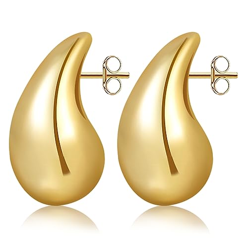 18k Dupes Ohrringe Gold Chunky Goldene Damen Hypoallergene Vergoldete Waterdrop Dicke Creolen Modeschmuck für Frauen Mädchen Geschenke 18 32mm