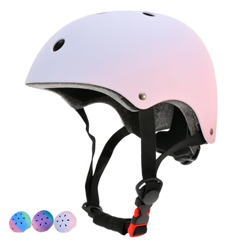 LOKJIJI Verstellbarer Skaterhelm für Mädchen Jungen Jugend Farbe Farbverlauf Schutzhelme für Multi Sportarten Fahrrad Skateboard Skaten Rosa Blau M