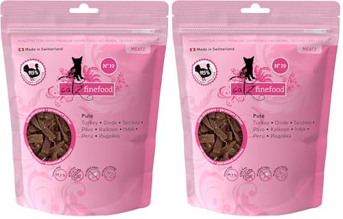 catz finefood Meatz Katzen Leckerlies Pute N 19 - knusprige Streifen aus 100 Prozent Putenfleisch - Katzensnack für Allergiker ohne Zucker getreidefrei 1 x 45 g Packung mit 2