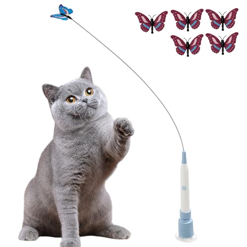 Snrtevu Elektrisches Schmetterlings - Spielzeug FüR Aktive Katzen Non Interaktives Katzenspielzeug Schmetterling Mit Saugnapf FöRdert Den NatüRlichen Jagdinstinkt Blau 5 Schmetterlinge