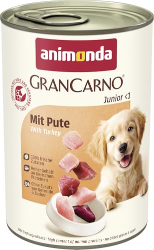 animonda GranCarno Nassfutter mit Pute 6x 400g Welpenfutter nass ohne Getreide für Junge mit frischen fleischigen Zutaten Junior Hundefutter